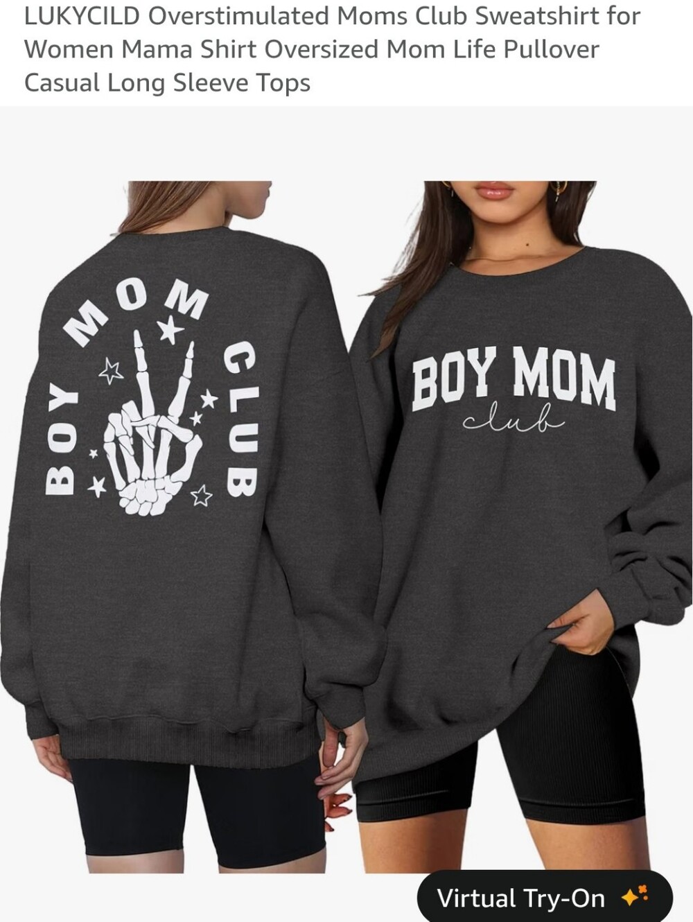 Boy Mom Club Graphic Sweatshirt - Dark Gray Size Small New